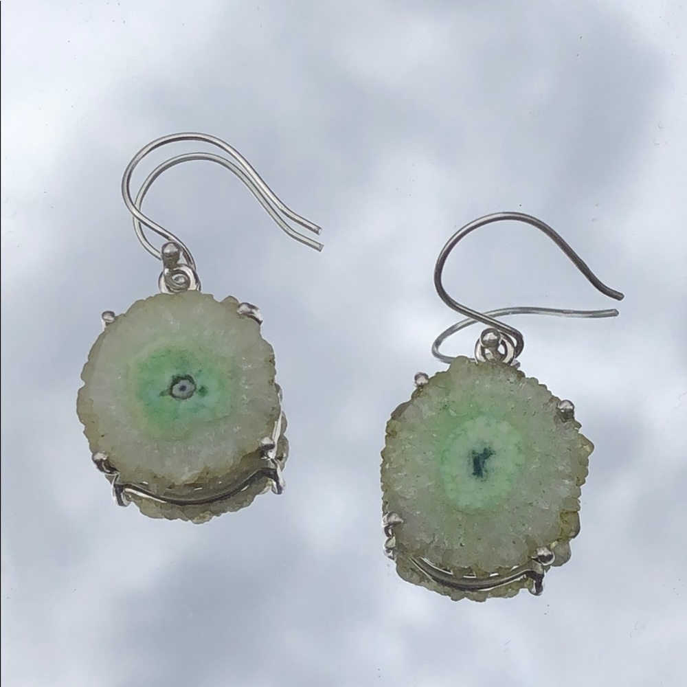 MEDITERRANEAN GREEN SOLAR QUARTZ EYE EARRINGS